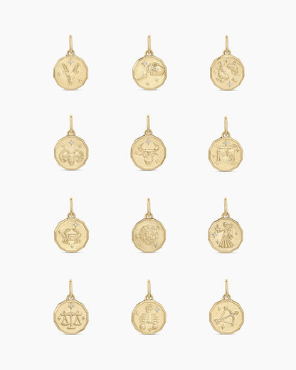 14K Diamond Zodiac Coin Charm
