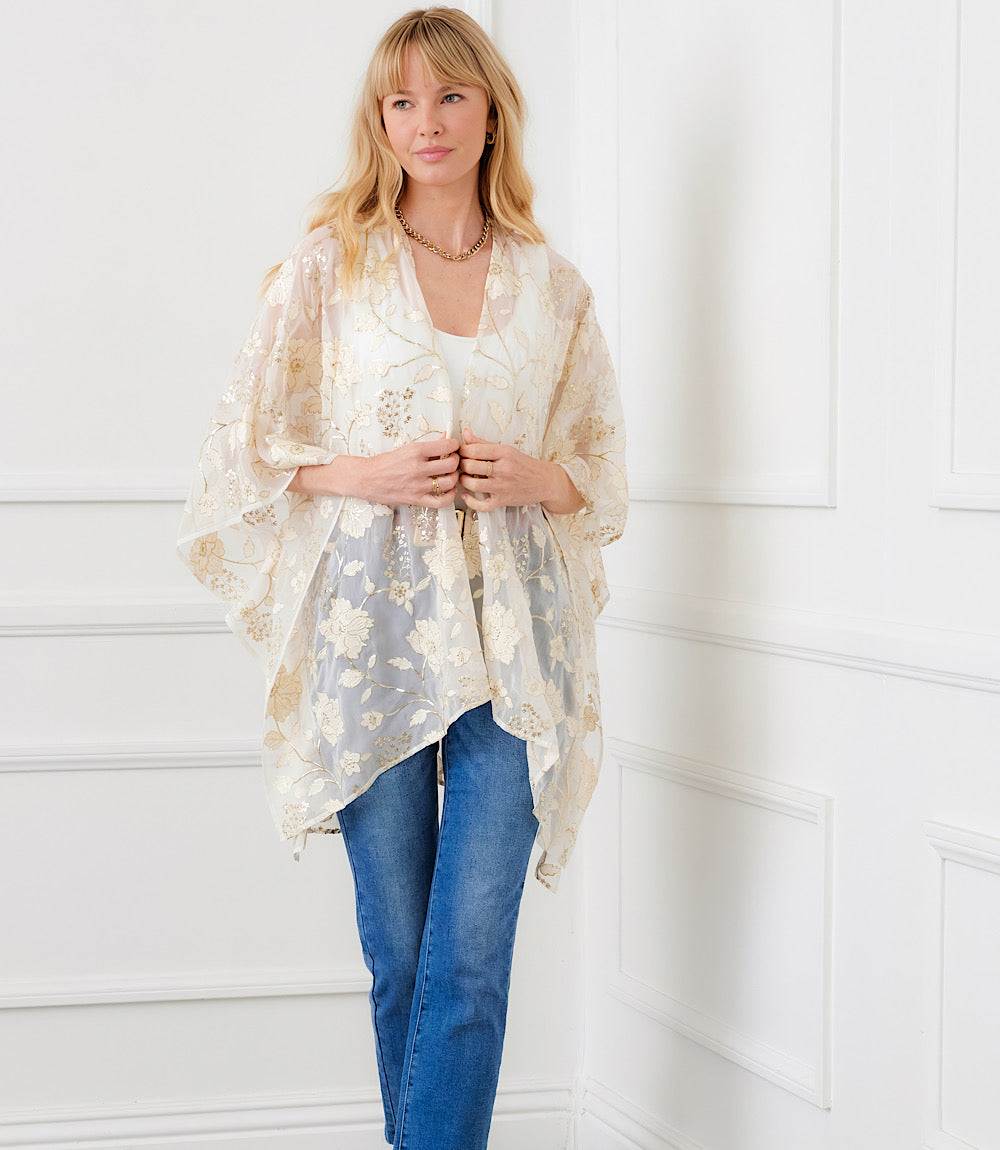 Floral Embroidered Open Front Jacket