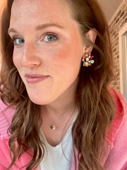 Beautiful Pink Crystal Statement Earrings