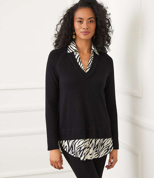 Layered Contrast Zebra Sweater