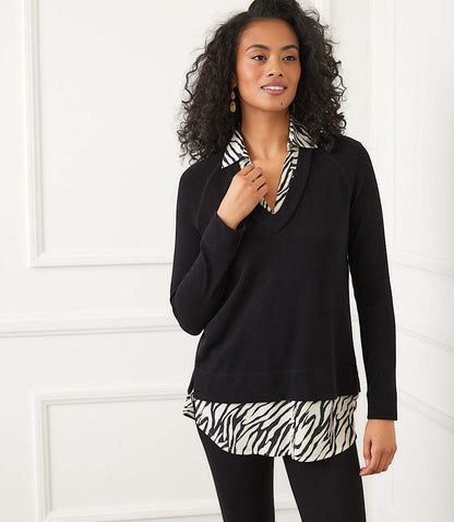 Layered Contrast Zebra Sweater