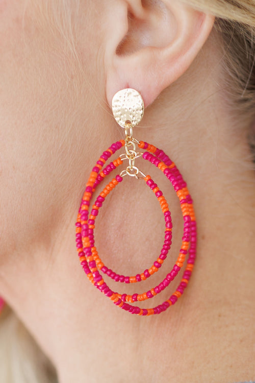 Beautiful Pink Beaded Statement Earrings