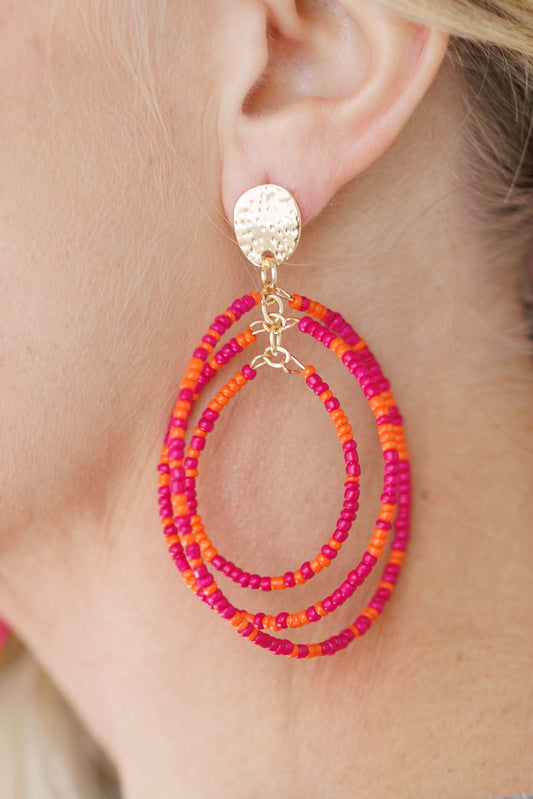 Beautiful Pink Beaded Statement Earrings