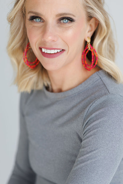 Beautiful Pink Beaded Statement Earrings