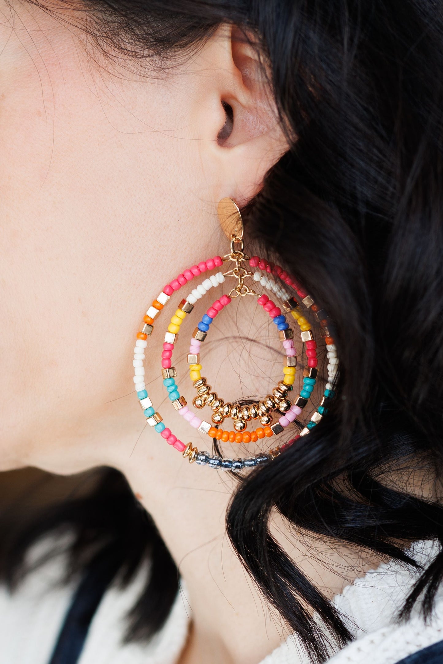 Beautiful Pink Beaded Statement Earrings