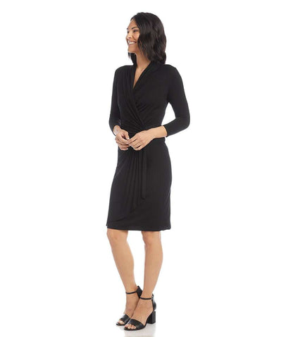 3/4 Sleeve Cascade Wrap Dress