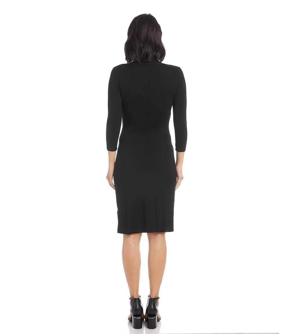 3/4 Sleeve Cascade Wrap Dress