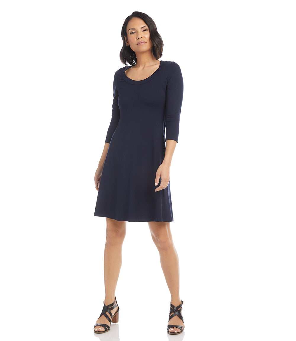 Petite Size Three Quarter Sleeve A-Line Dress