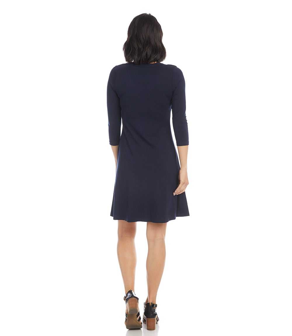Petite Size Three Quarter Sleeve A-Line Dress