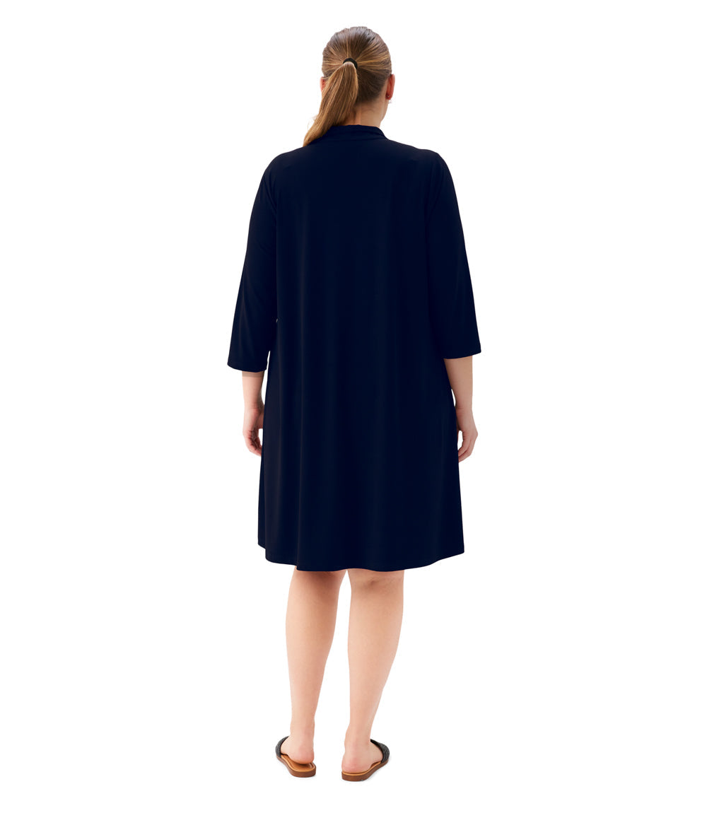 Plus Size 3/4 Sleeve Zip-Up Travel Jersey Dress