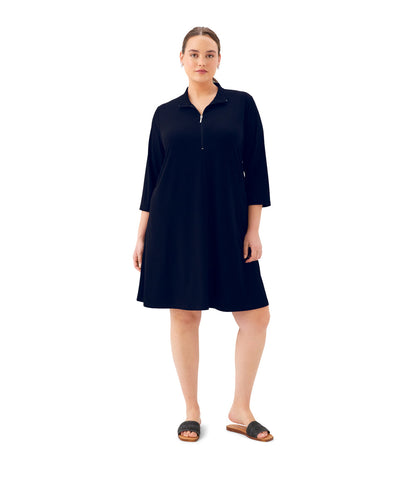 Plus Size 3/4 Sleeve Zip-Up Travel Jersey Dress