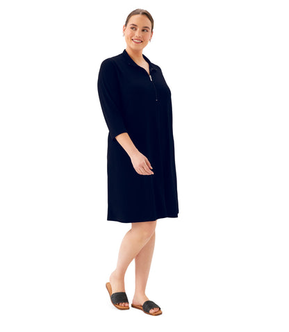 Plus Size 3/4 Sleeve Zip-Up Travel Jersey Dress