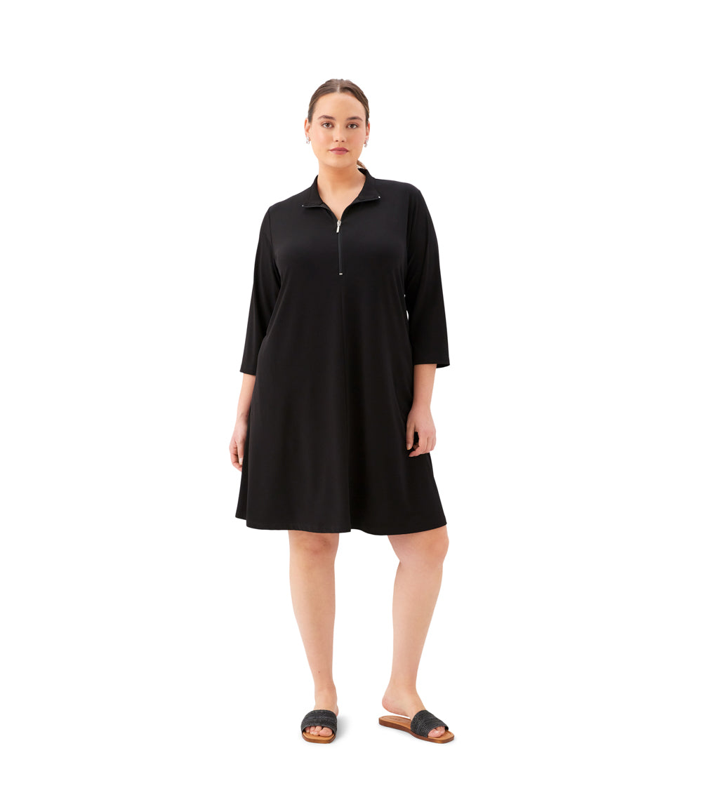 Plus Size 3/4 Sleeve Zip-Up Travel Jersey Dress