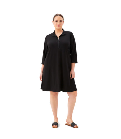 Plus Size 3/4 Sleeve Zip-Up Travel Jersey Dress