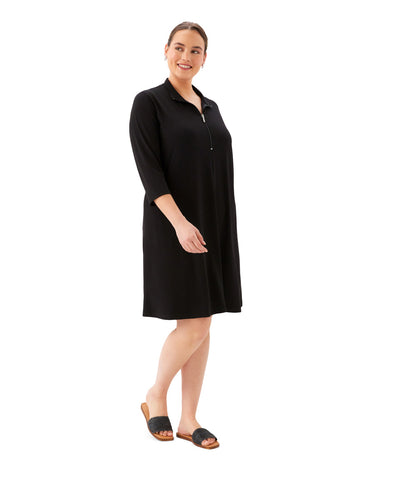 Plus Size 3/4 Sleeve Zip-Up Travel Jersey Dress