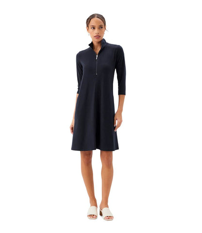 Petite Size 3/4 Sleeve Zip-Up Travel Jersey Dress