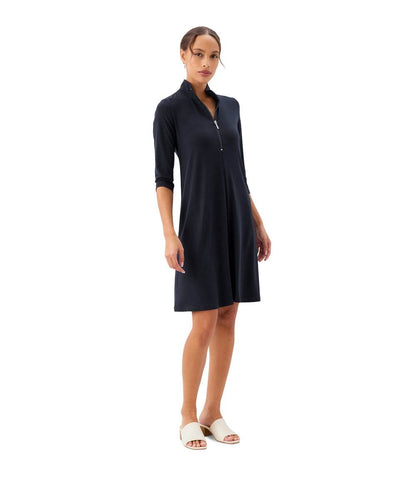 Petite Size 3/4 Sleeve Zip-Up Travel Jersey Dress