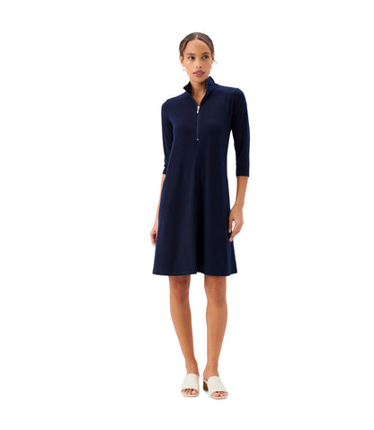 Petite Size 3/4 Sleeve Zip-Up Travel Jersey Dress