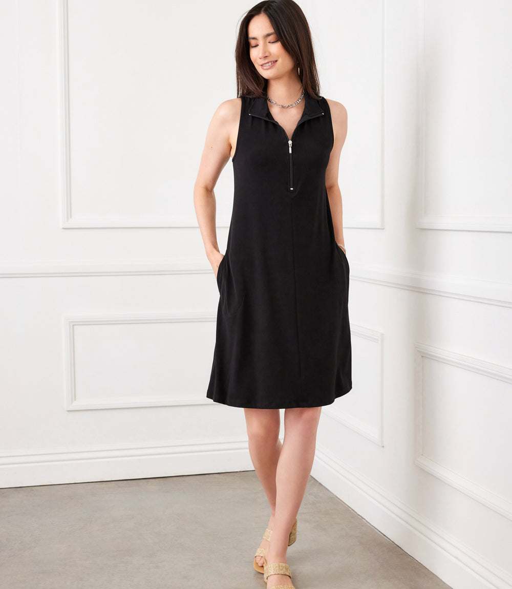 Sleeveless Zip-Up Travel Jersey Dress