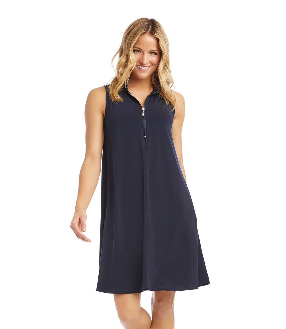Sleeveless Zip-Up Travel Jersey Dress