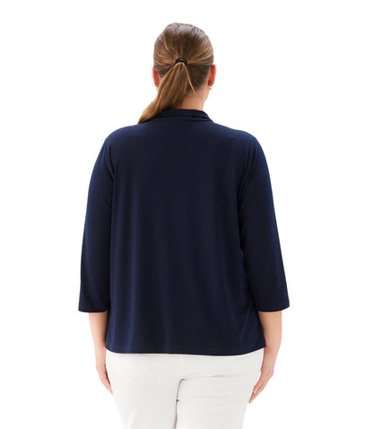 Plus Size 3/4 Sleeve Zip-Up Travel Jersey Top