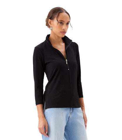 Petite Size 3/4 Sleeve Zip-Up Travel Jersey Top