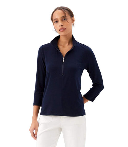 Petite Size 3/4 Sleeve Zip-Up Travel Jersey Top