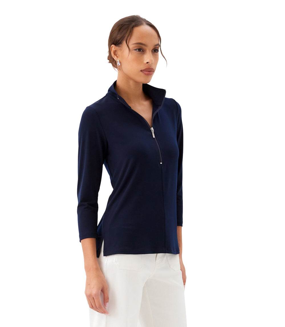 3/4 Sleeve Zip-Up Travel Jersey Top