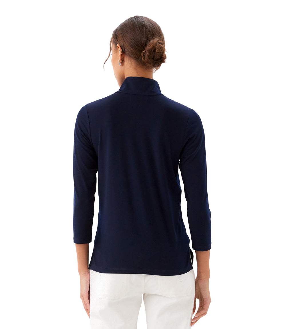 Petite Size 3/4 Sleeve Zip-Up Travel Jersey Top