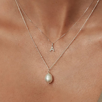 Solid White Gold Genuine Diamond Initial Letter Necklace