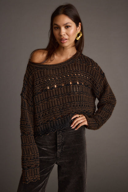 Marley Brown Open Knit Relaxed Sweater