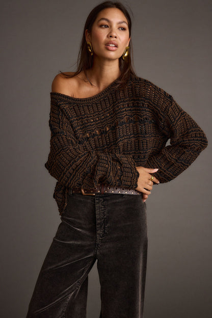 Marley Brown Open Knit Relaxed Sweater