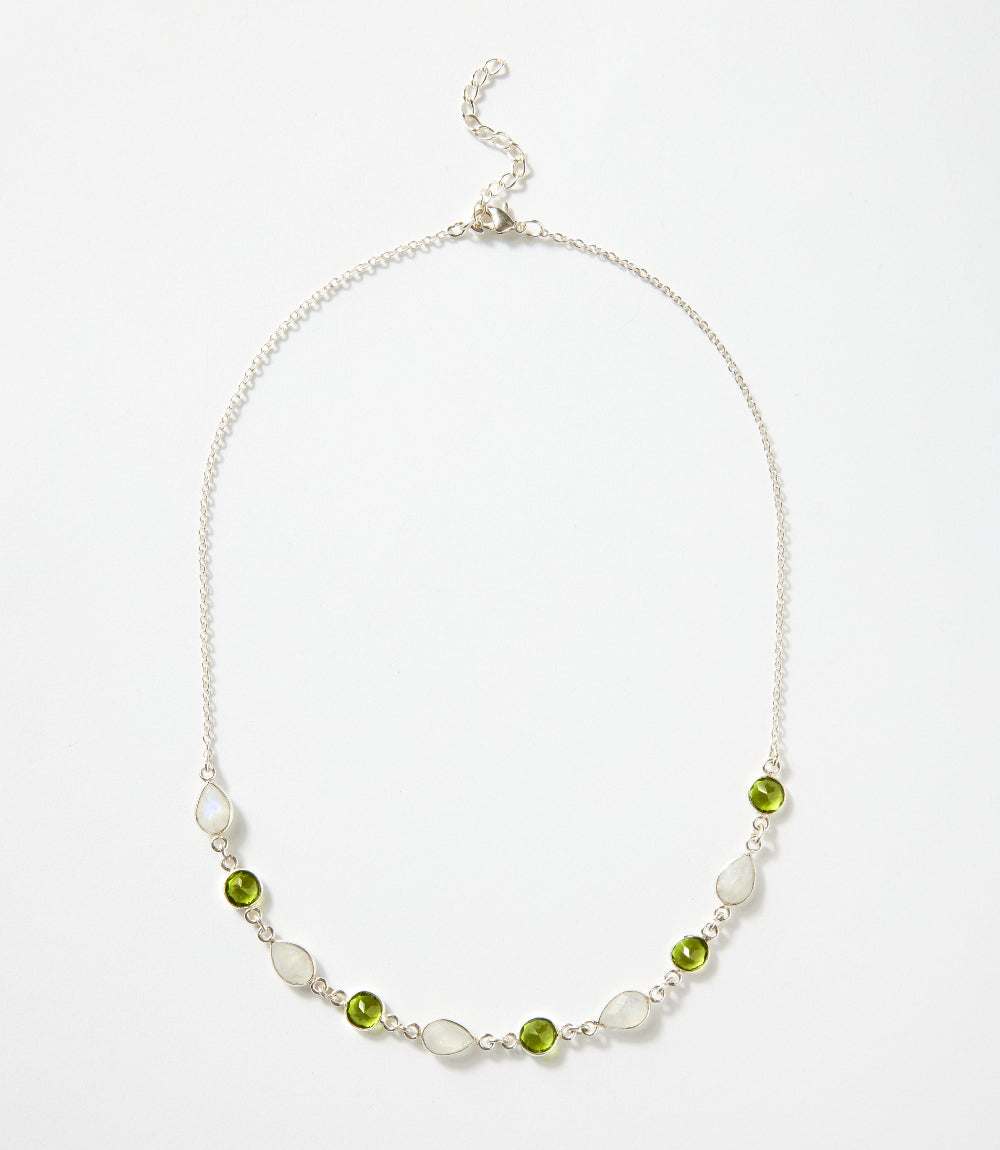 Moonstone And Peridot Station Necklace