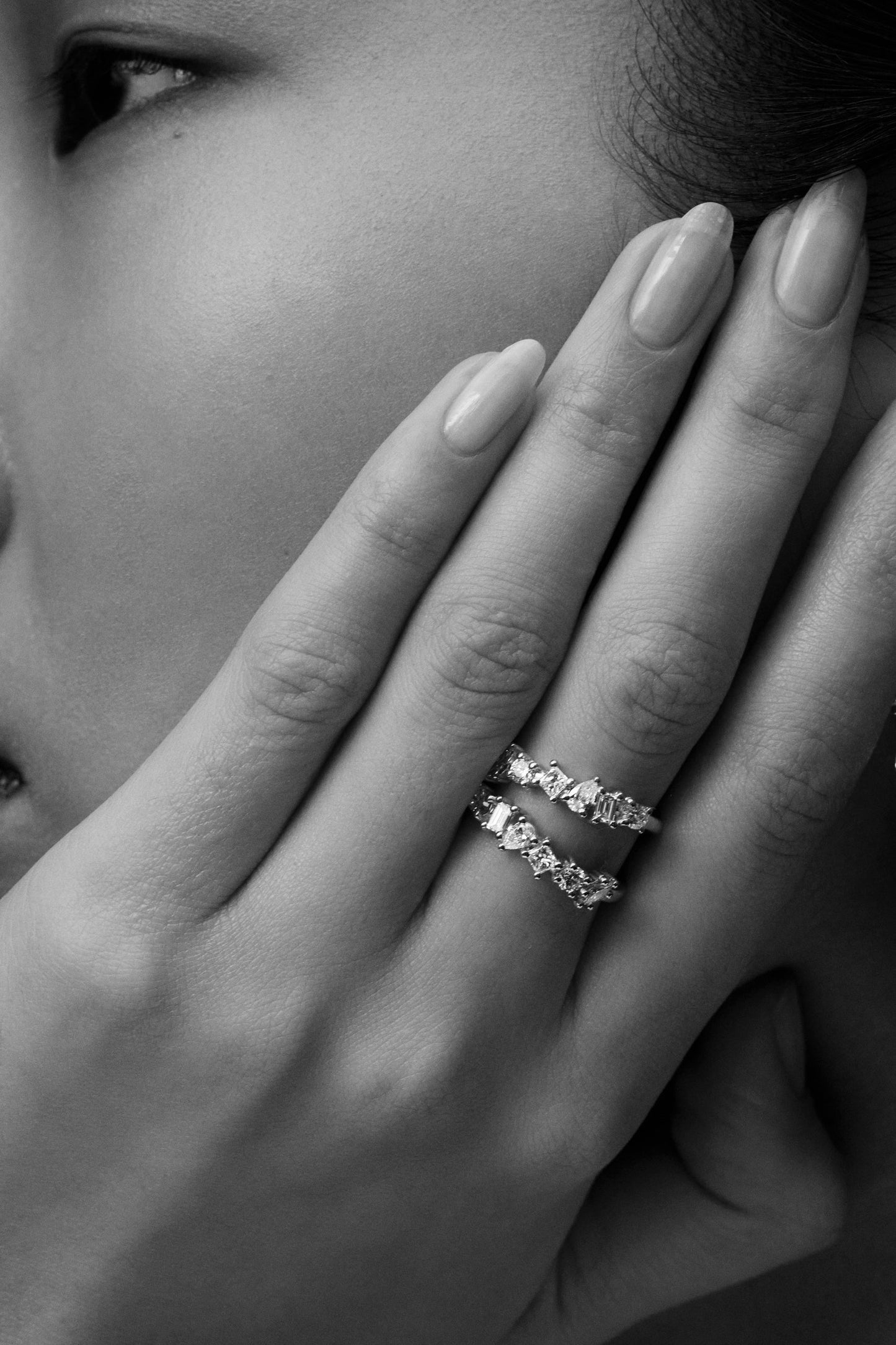 Double Band Scattered Diamond Ring | 18K White Gold, (More Options Available)