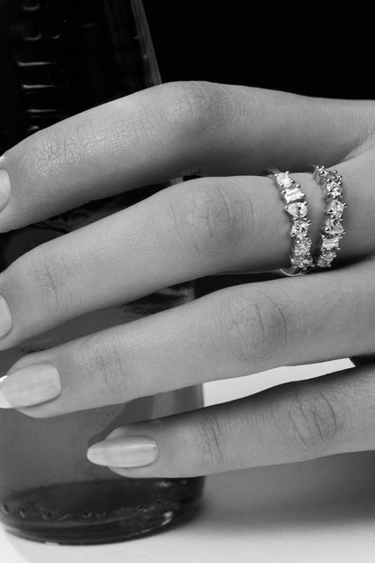 Double Band Scattered Diamond Ring | 18K White Gold, (More Options Available)