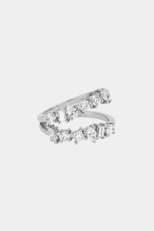 Double Band Scattered Diamond Ring | 18K White Gold, (More Options Available)