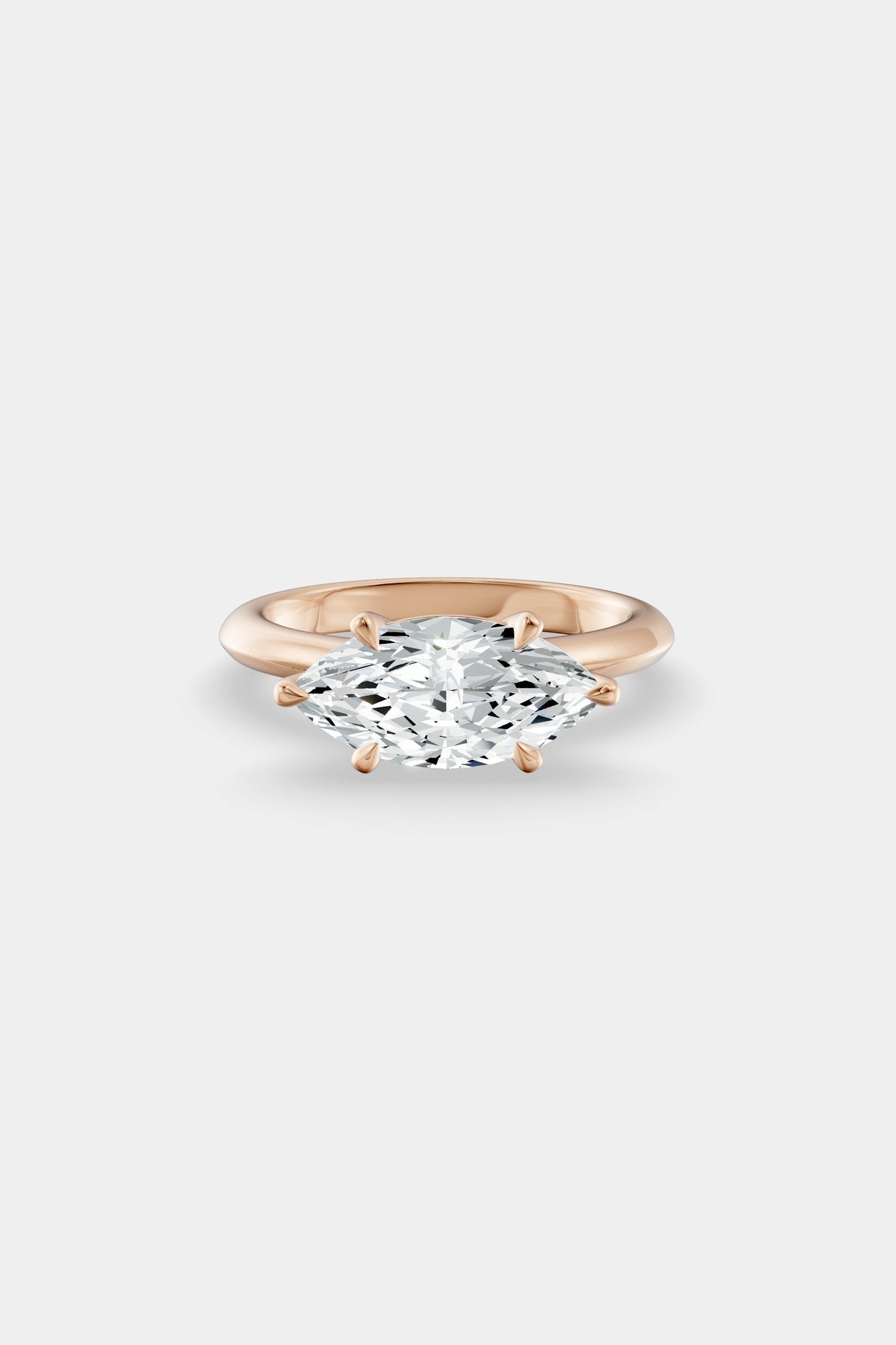 East West Diamond Solitaire Ring | Traditional Open-Style Band