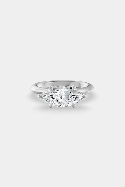 East West Diamond Solitaire Ring | Traditional Open-Style Band