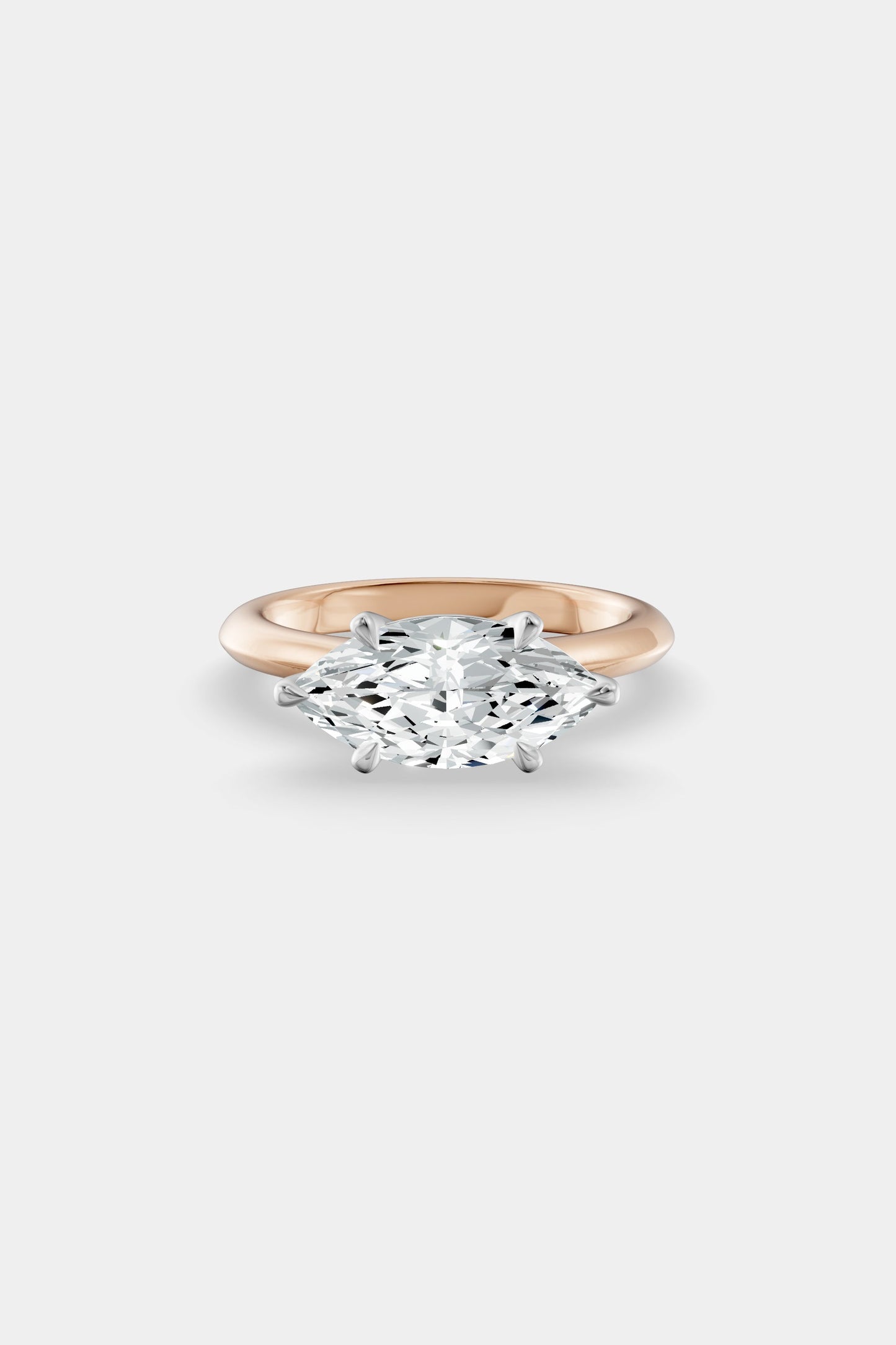 East West Diamond Solitaire Ring | Traditional Open-Style Band
