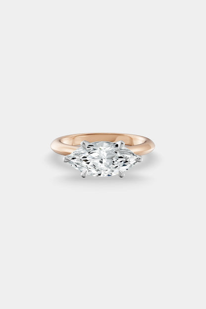 East West Diamond Solitaire Ring | Traditional Open-Style Band