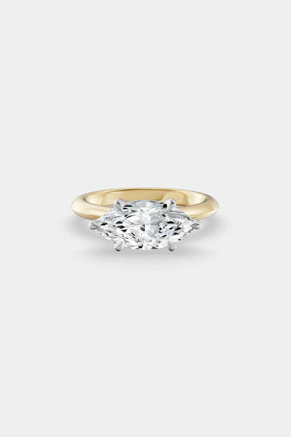 East West Diamond Solitaire Ring | Traditional Open-Style Band