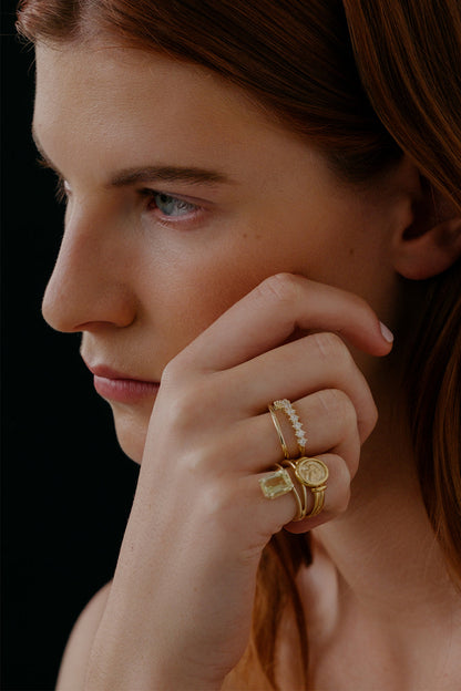 Double Band Gemstone Ring | 9K Yellow Gold