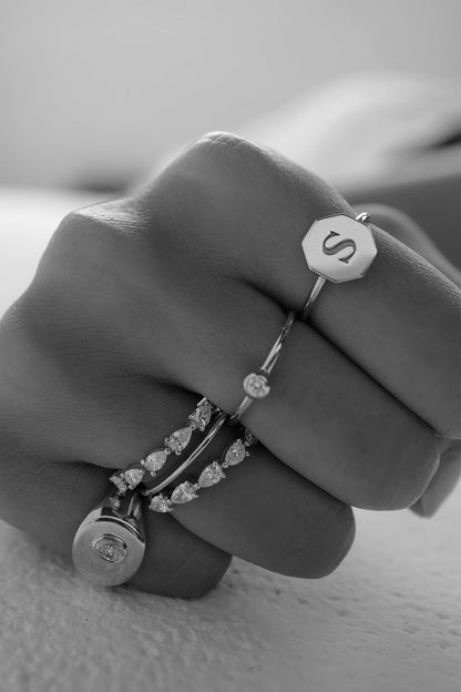 Double Band Pear Diamond Ring | 18K White Gold