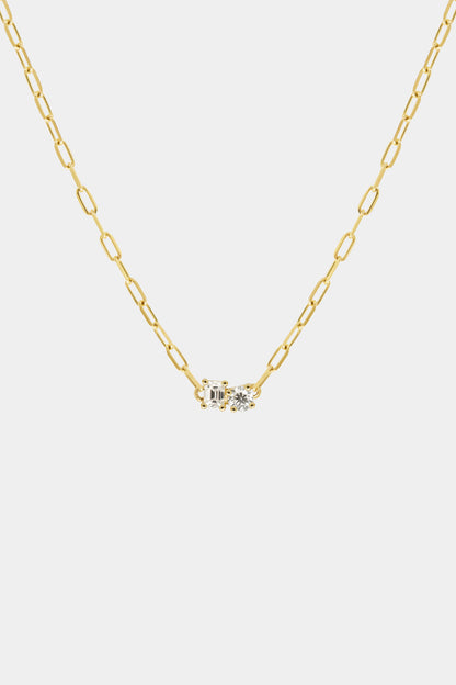 Emerald and Round Diamond Toi Et Moi Necklace | Yellow Gold
