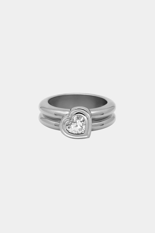 Roma Heart Diamond Ring | 18K White Gold