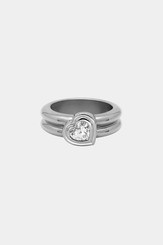 Roma Heart Diamond Ring | 18K White Gold