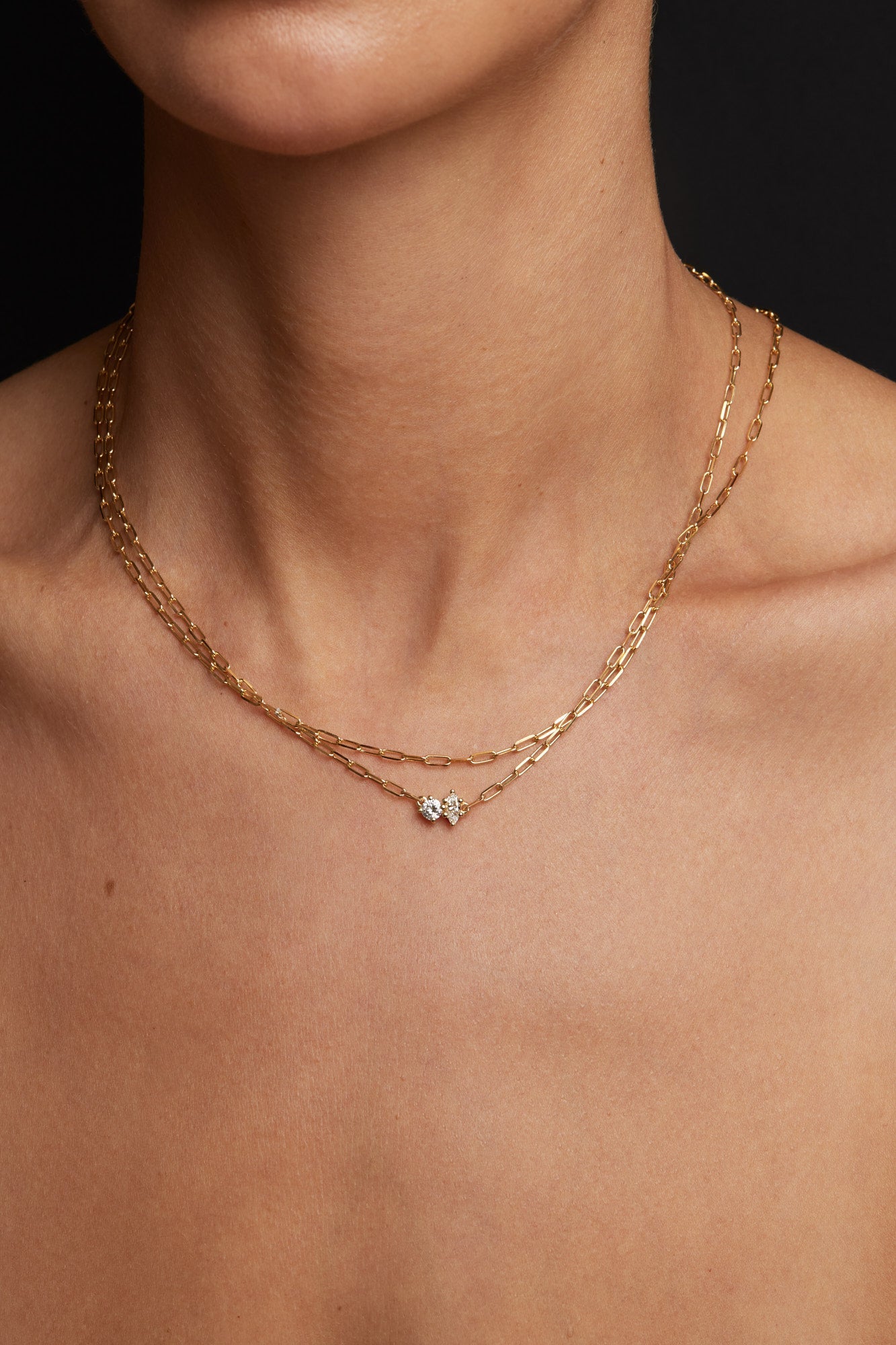 Pear and Oval Diamond Toi Et Moi Necklace | White Gold