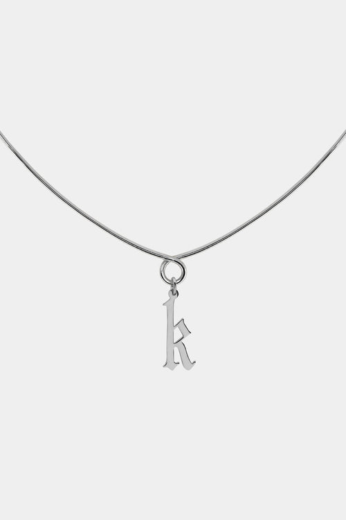 Omega Loop Necklace with Large Gothic Letter | 9K White Gold