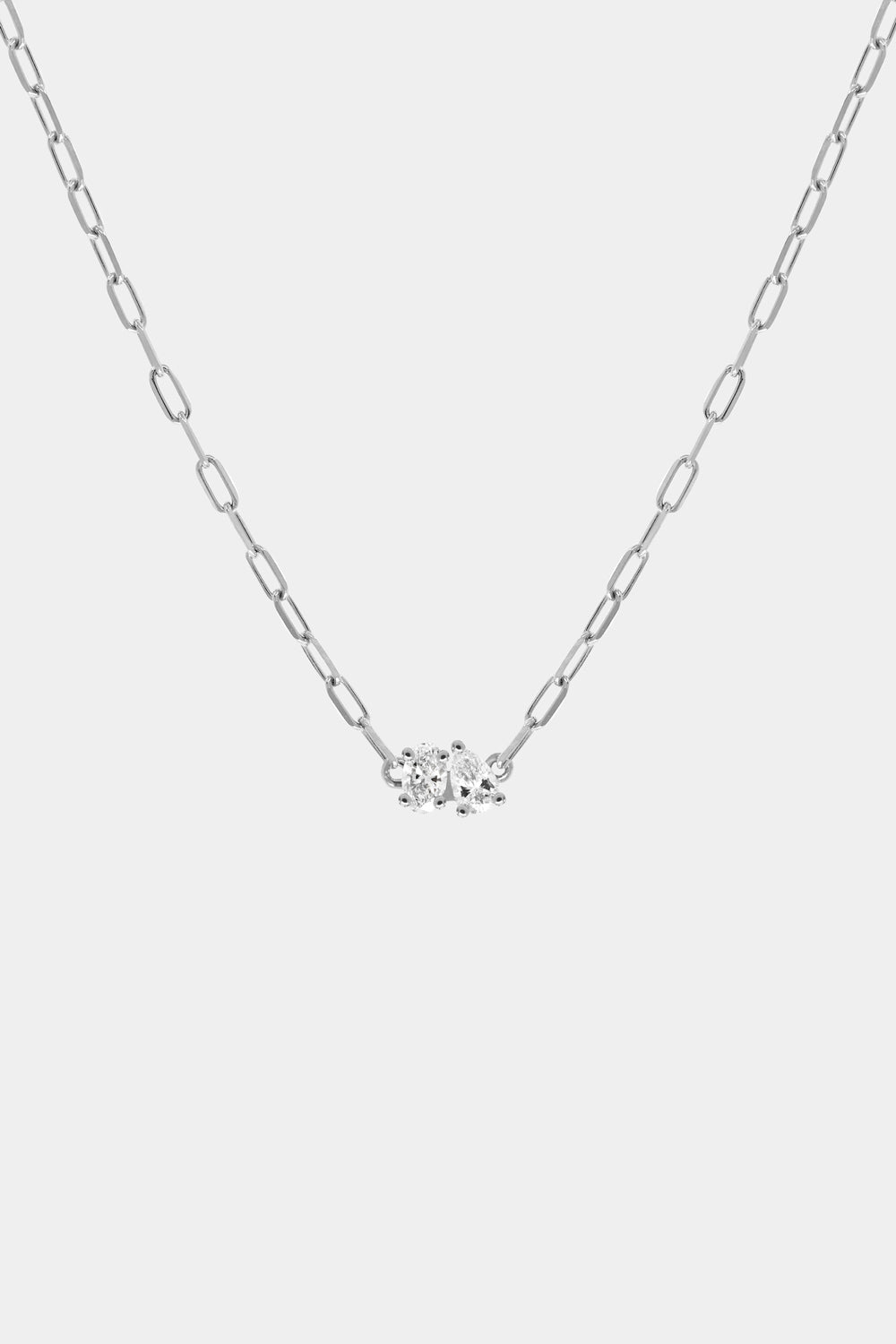 Pear and Oval Diamond Toi Et Moi Necklace | White Gold
