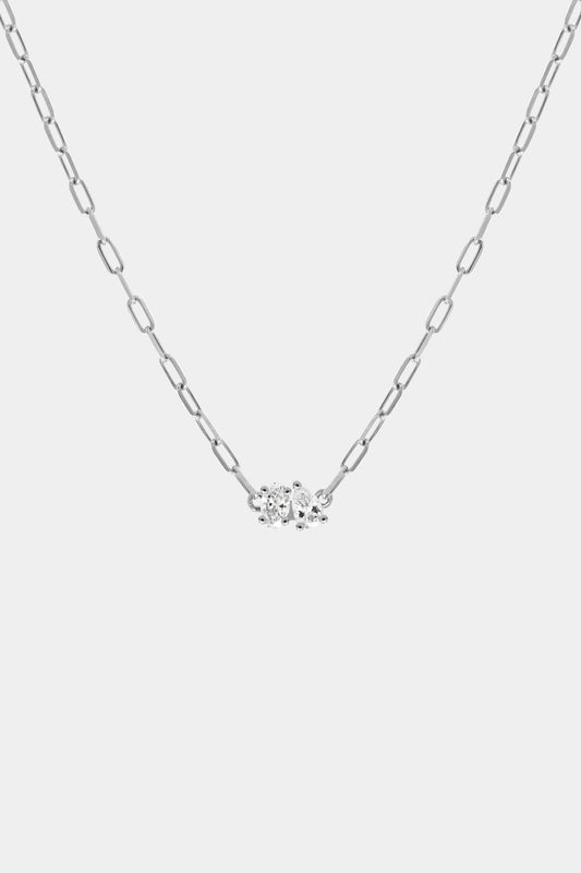 Pear and Oval Diamond Toi Et Moi Necklace | White Gold